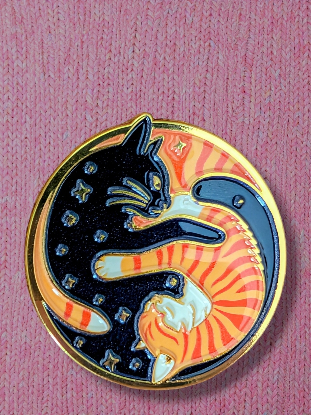 Cat Yin Yang Enamel Pin — Black & Orange Cat Design